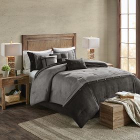7 Piece Faux Suede Comforter Set (Color: as Pic)